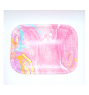 マーブリング　四角トレイ　新柄ピンク